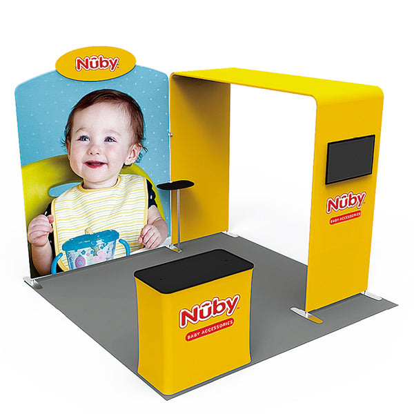 1小間 展示会ブース BOOTH-08|ヘッダー付き壁面+アーチスタンド(モニター・カウンター・ミニテーブル付)