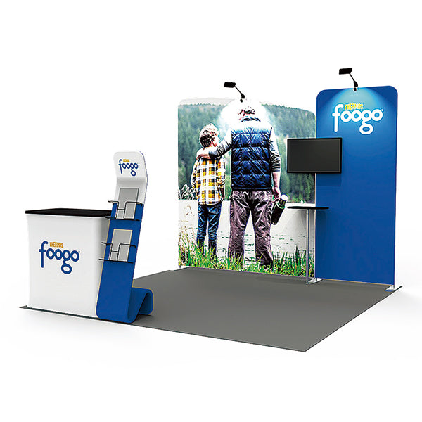 1小間 展示会ブース BOOTH-13|バックウォール04+スリムウォール(モニター・ファブリックサイン・什器一式)