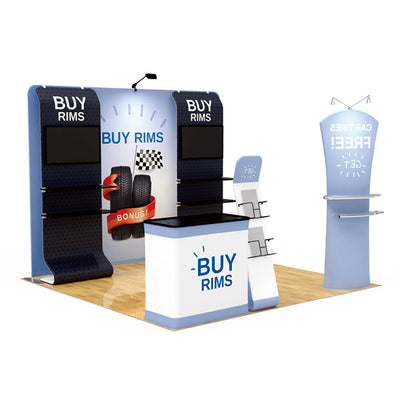 1小間 展示会ブース BOOTH-W|幅3m ストレート壁面+モニタースタンド(カウンター・什器一式)