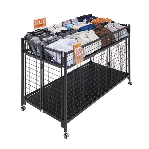 中折れワゴン ネットタイプ黒 W1200 | 4面ネット可変式 | 折りたたみ・キャスター付