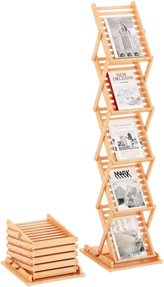 竹製 5段カタログスタンド|折りたたみ式・組立不要| A4/A3 パンフレットラック