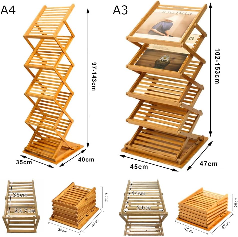 竹製 5段カタログスタンド|折りたたみ式・組立不要| A4/A3 パンフレットラック