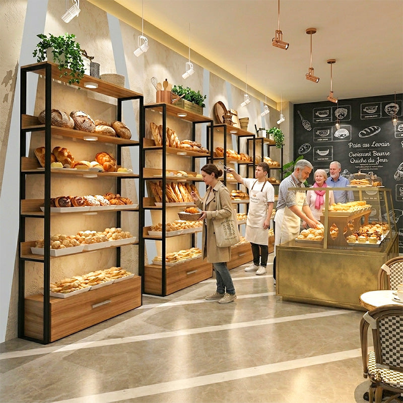 ウォールシェルフ・壁面什器 店舗用木製ラック パンディスプレイに最適な設計