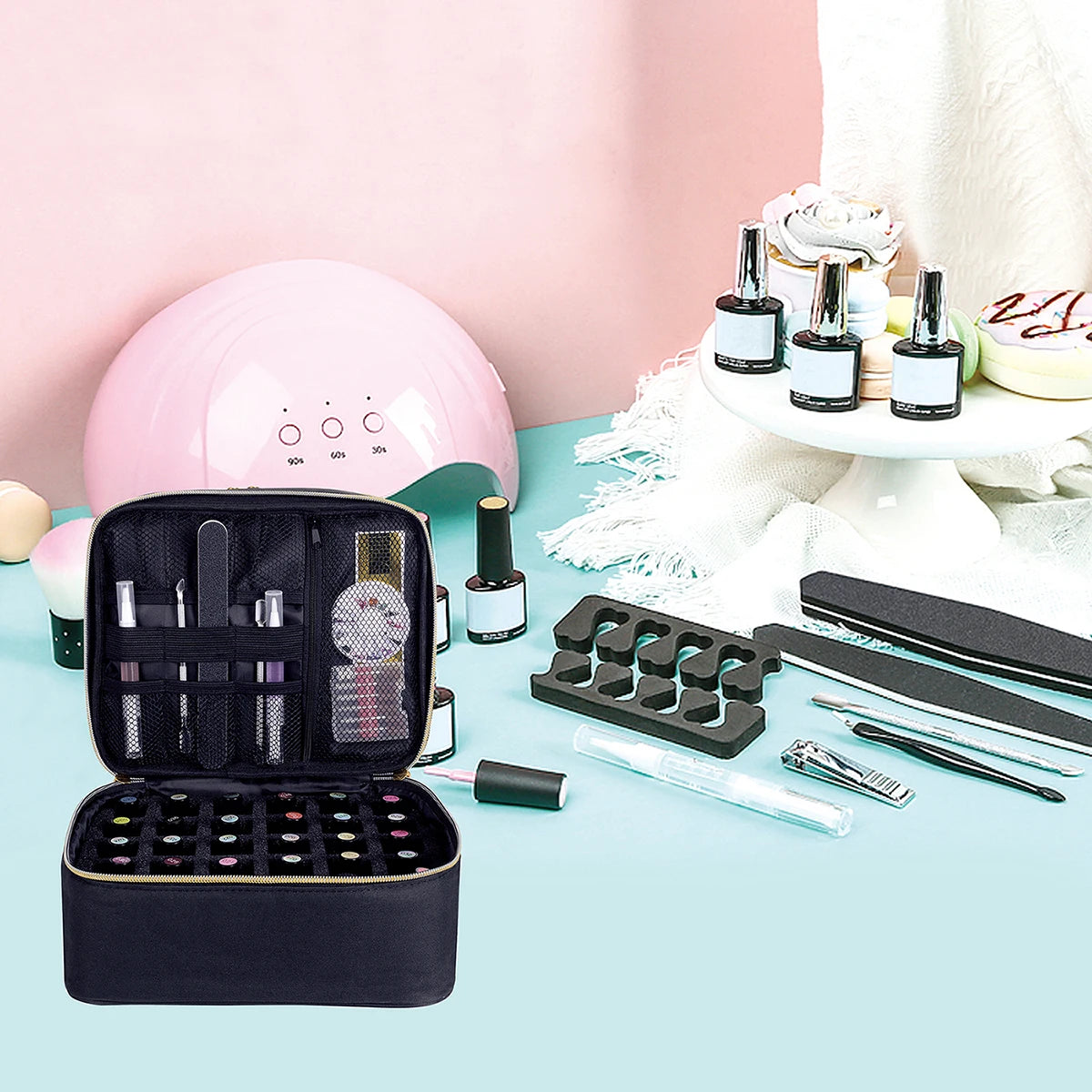 |イベント・ノベルティ用品 | 2段式ネイル・コスメ用収納用バック | W24×H18×D21cm