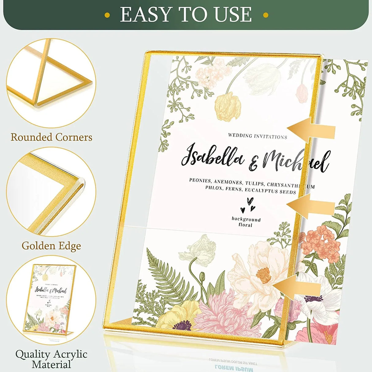 イベント・結婚式装飾|ゴールドフレームアクリルサインホルダー L字型