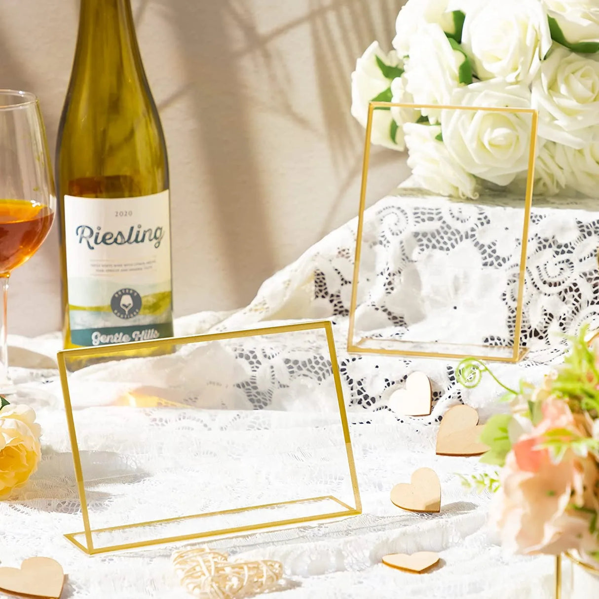 イベント・結婚式装飾|ゴールドフレームアクリルサインホルダー L字型