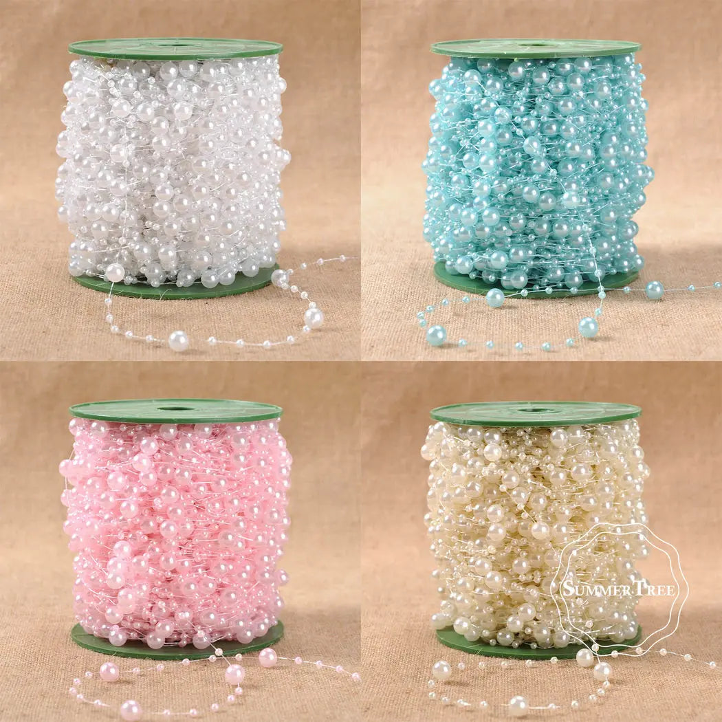 パーティー・クラフト用 大小パールビーズ 5M巻 繊細なパール装飾