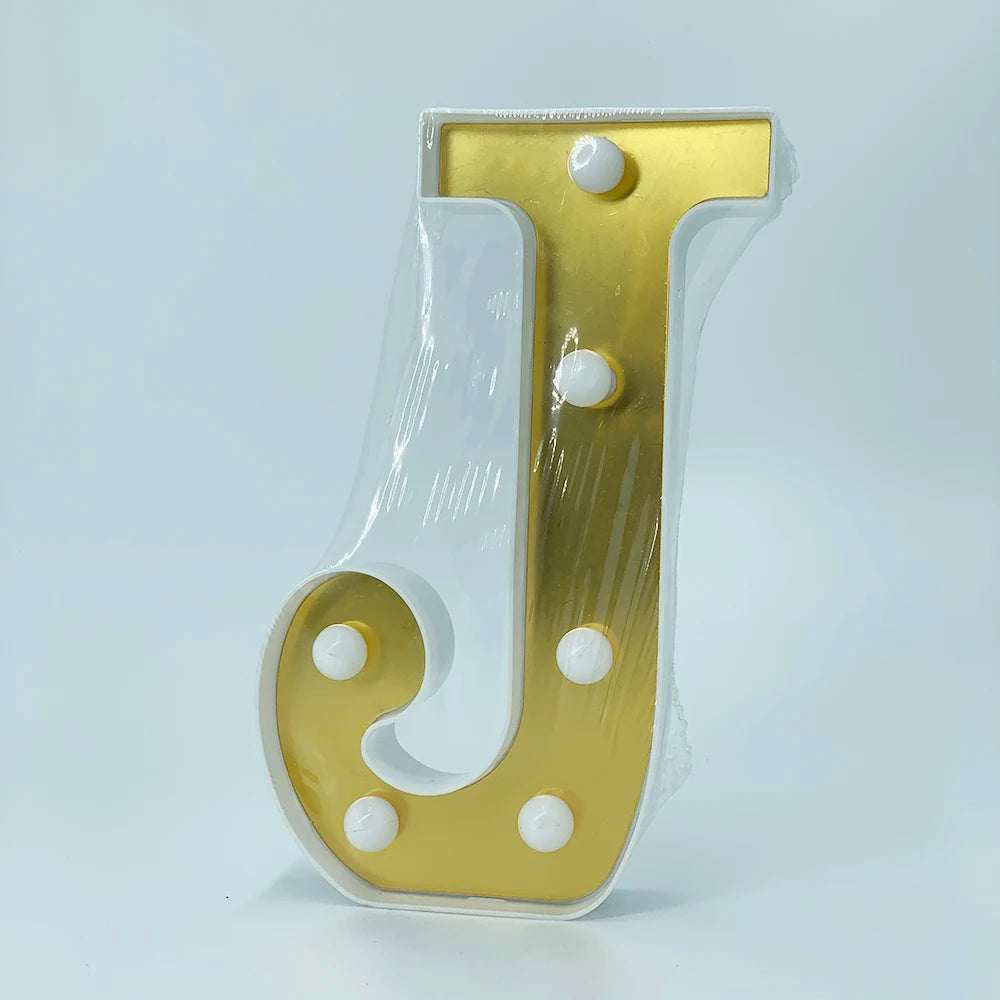 ゴールドLEDライト 【アルファベット・数字型】(電池式)