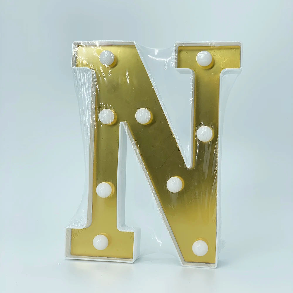 ゴールドLEDライト 【アルファベット・数字型】(電池式)