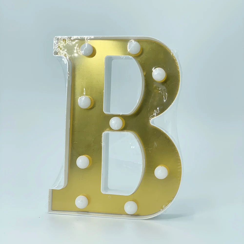 ゴールドLEDライト 【アルファベット・数字型】(電池式)