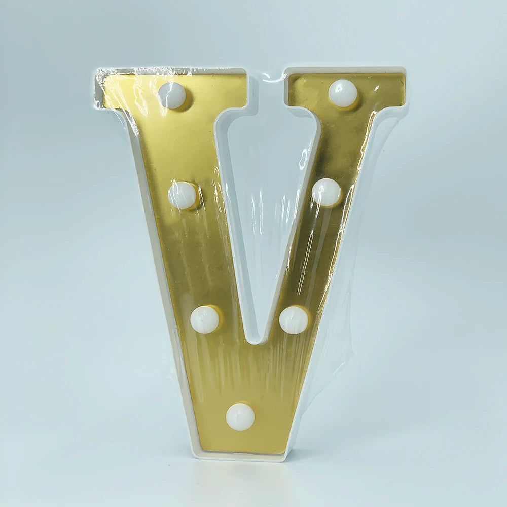 ゴールドLEDライト 【アルファベット・数字型】(電池式)