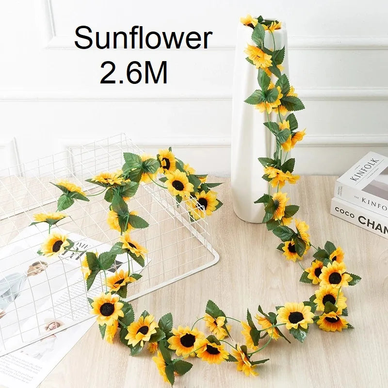 2.6m・人工プラスチックひまわり・ツタのつる・造花