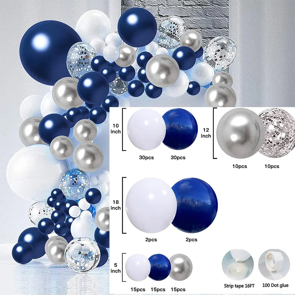 ネイビーブルーホワイトシルバーバルーンセット