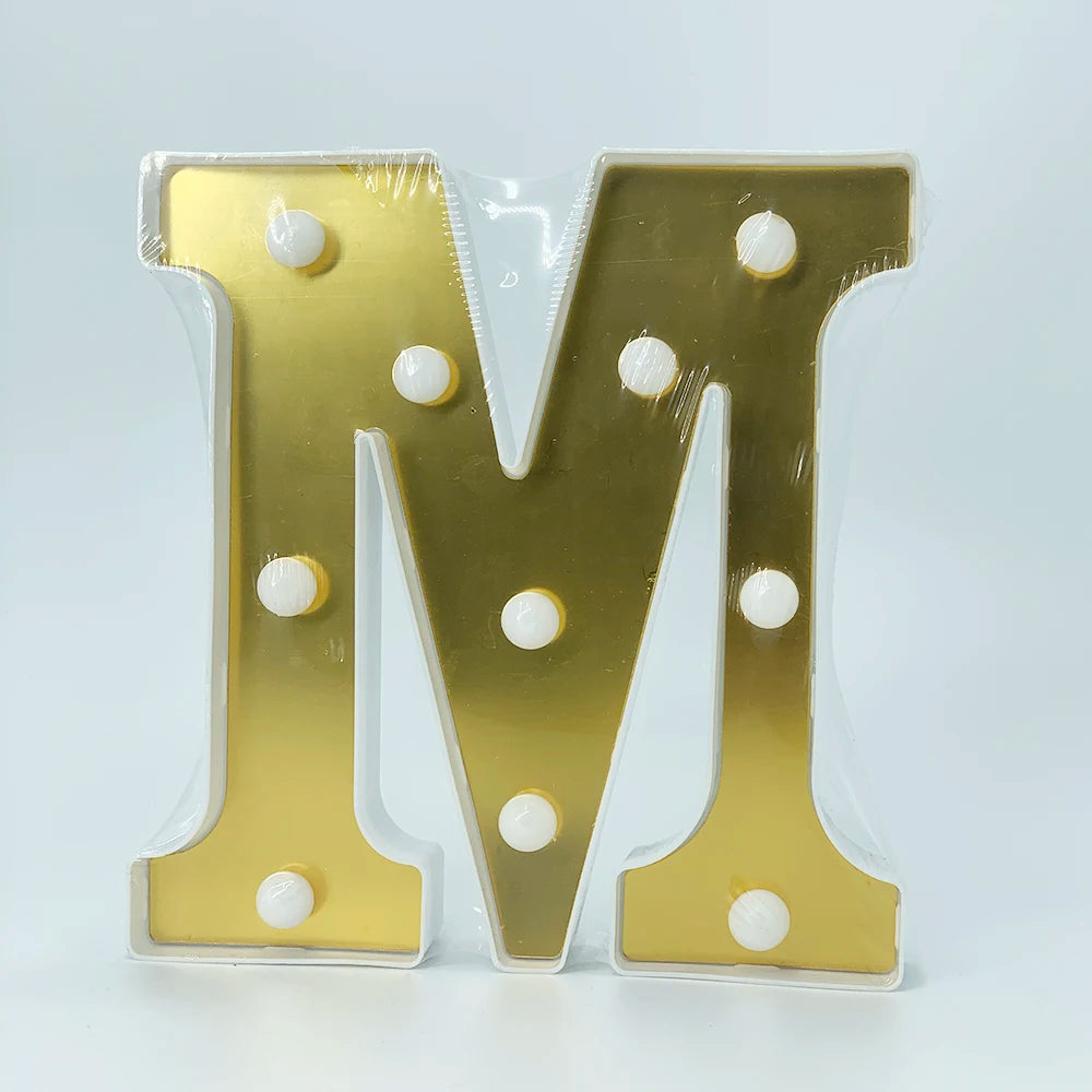 ゴールドLEDライト 【アルファベット・数字型】(電池式)