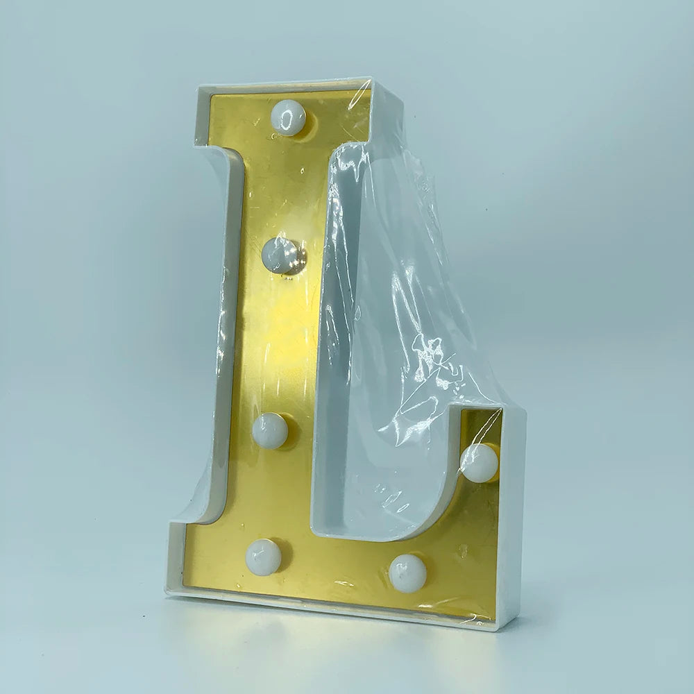 ゴールドLEDライト 【アルファベット・数字型】(電池式)