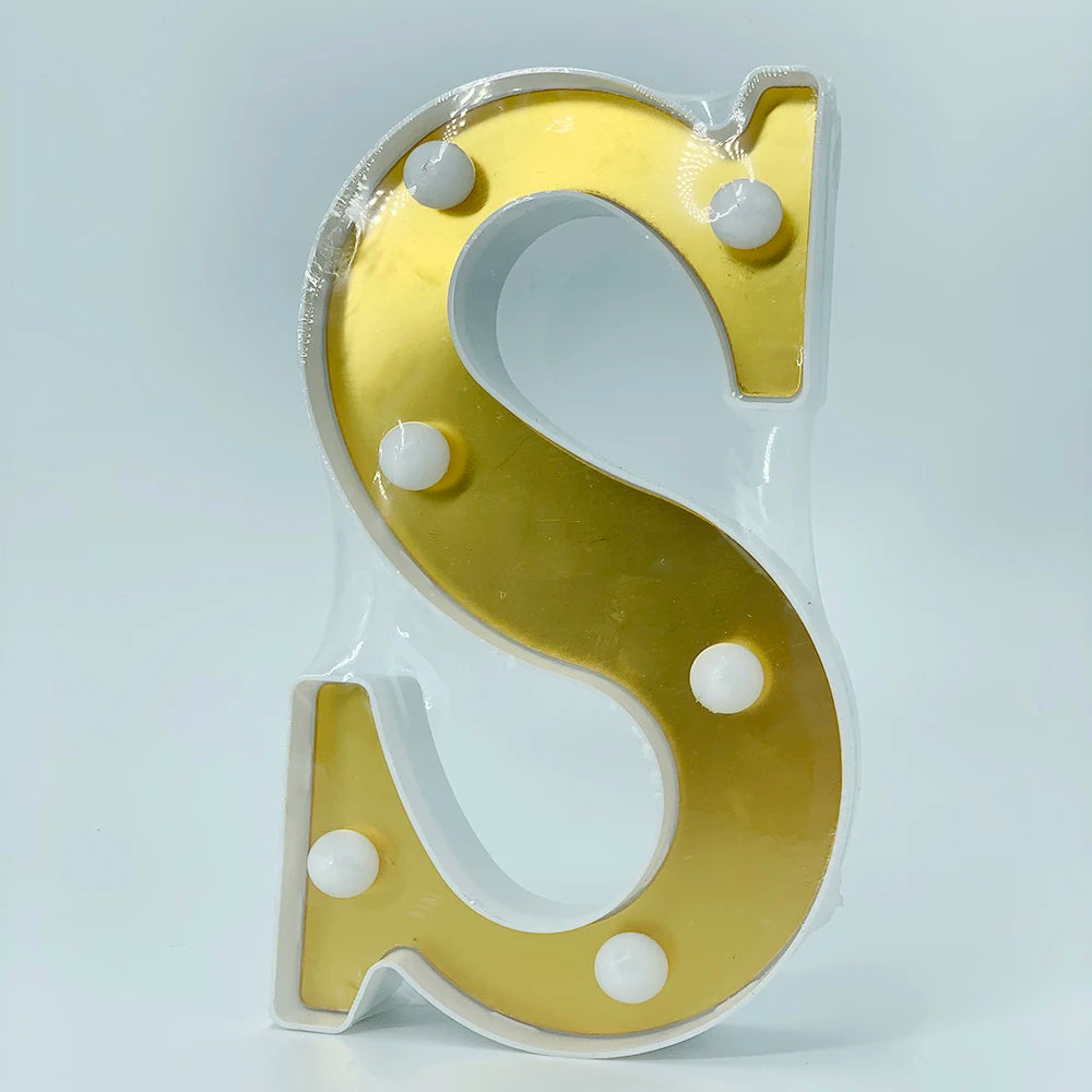 ゴールドLEDライト 【アルファベット・数字型】(電池式)