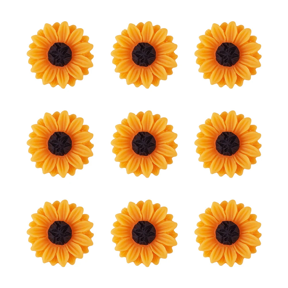 ひまわりデイジー フラットバックカボション 50個セット【15×5mm 樹脂製】ジュエリー・クラフト・DIY用パーツ