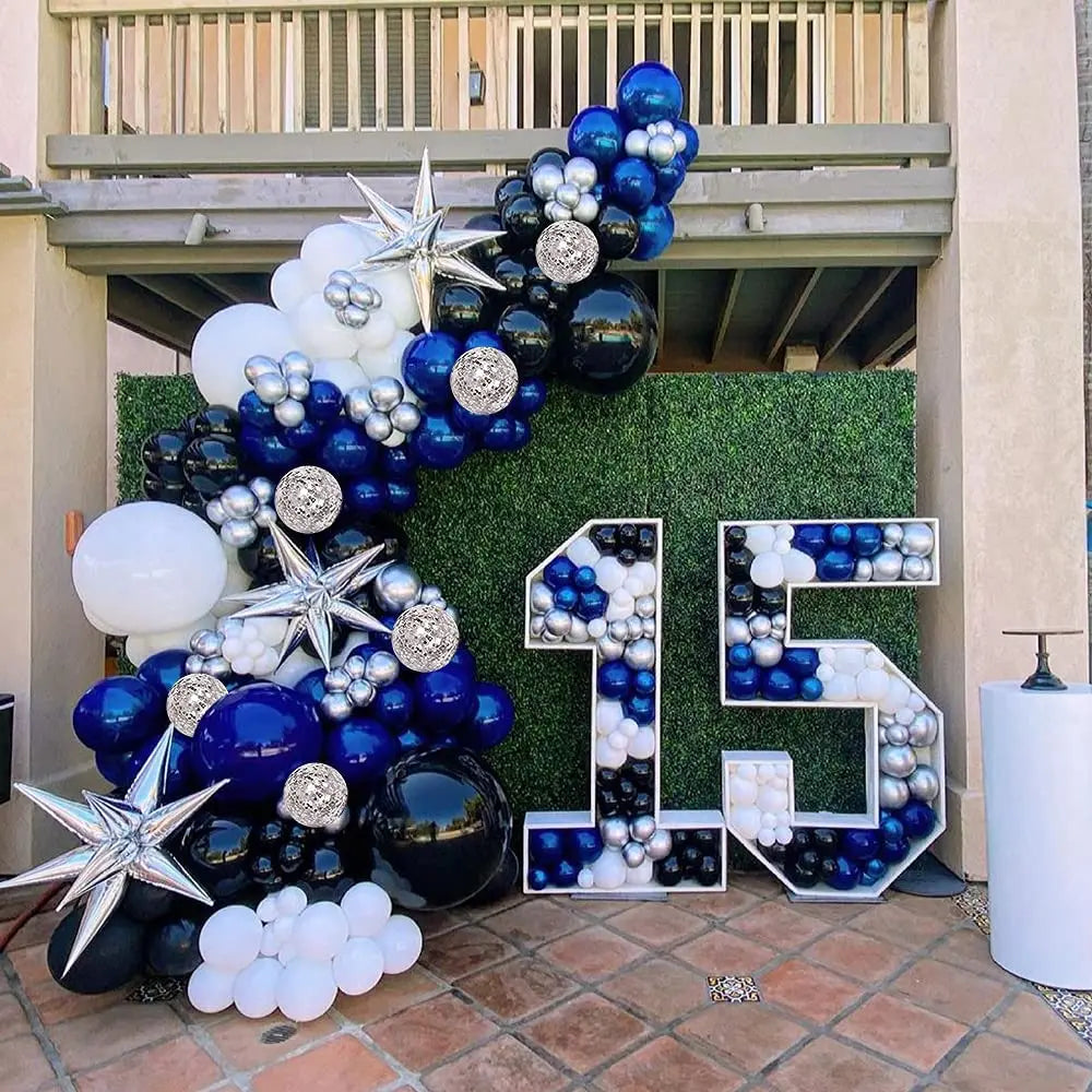 ネイビーブルーホワイトシルバーバルーンセット