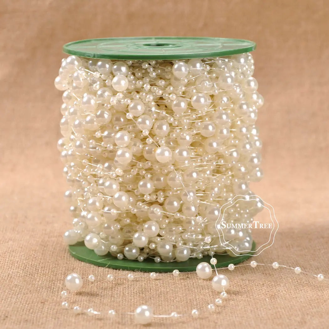 パーティー・クラフト用 大小パールビーズ 5M巻 繊細なパール装飾
