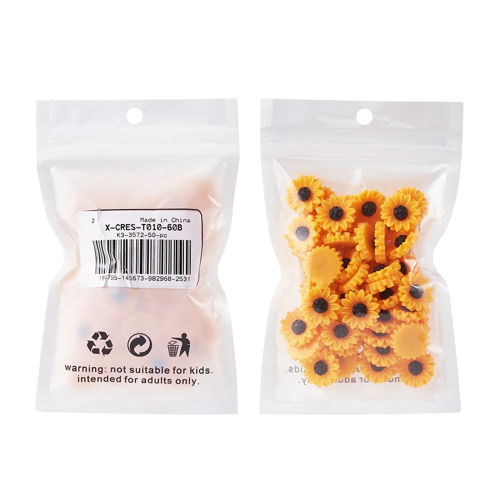 ひまわりデイジー フラットバックカボション 50個セット【15×5mm 樹脂製】ジュエリー・クラフト・DIY用パーツ