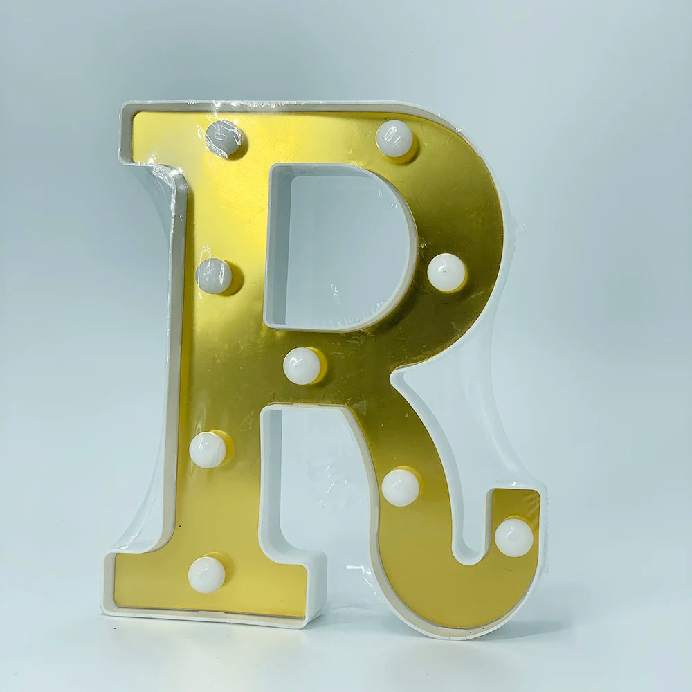 ゴールドLEDライト 【アルファベット・数字型】(電池式)