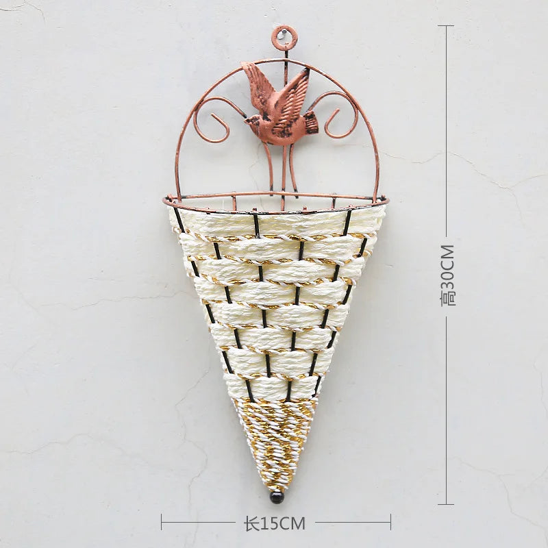 パーティー・インテリア装飾|造花ラタン壁掛けバスケット・バラリース