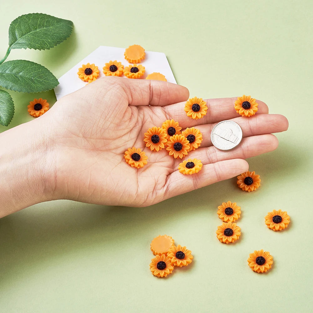 ひまわりデイジー フラットバックカボション 50個セット【15×5mm 樹脂製】ジュエリー・クラフト・DIY用パーツ