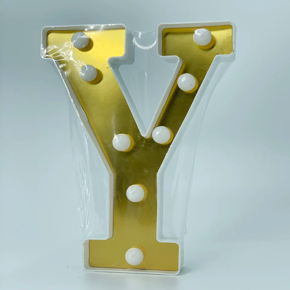 ゴールドLEDライト 【アルファベット・数字型】(電池式)