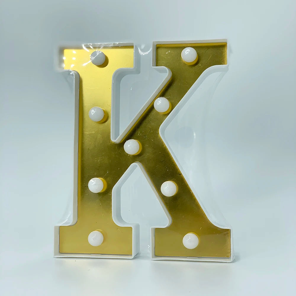 ゴールドLEDライト 【アルファベット・数字型】(電池式)