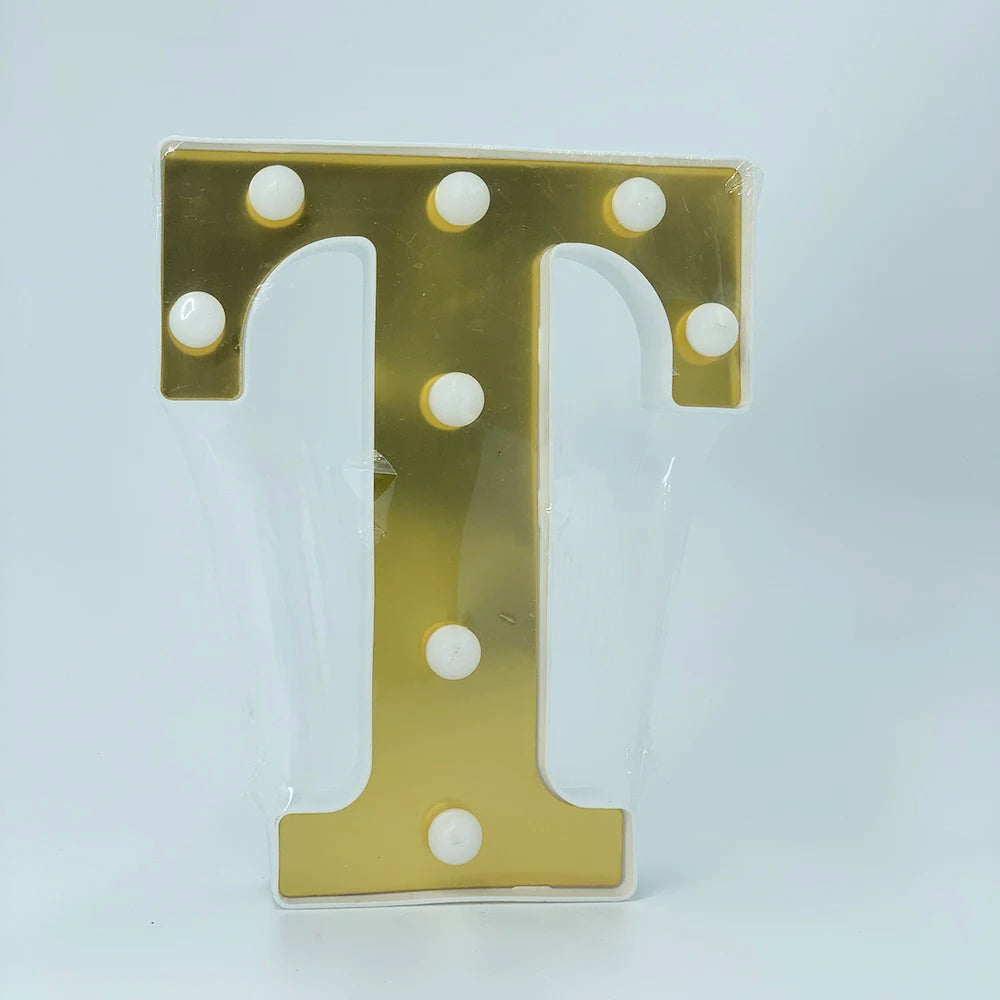 ゴールドLEDライト 【アルファベット・数字型】(電池式)