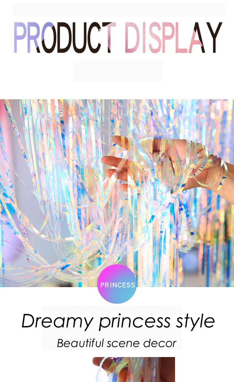 パーティー・インテリア用装飾 キラキラ!オーロラカラーカーテン 長さ1M/2M/3M