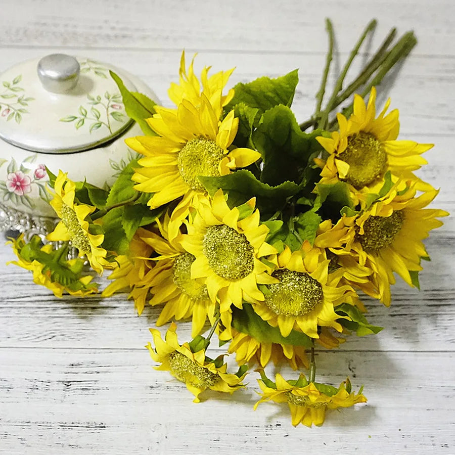 長さ50cmの秋のシルク人工ひまわりDIY花枝・自宅の結婚式の秋の装飾・偽のプラスチック製の茎のひまわり