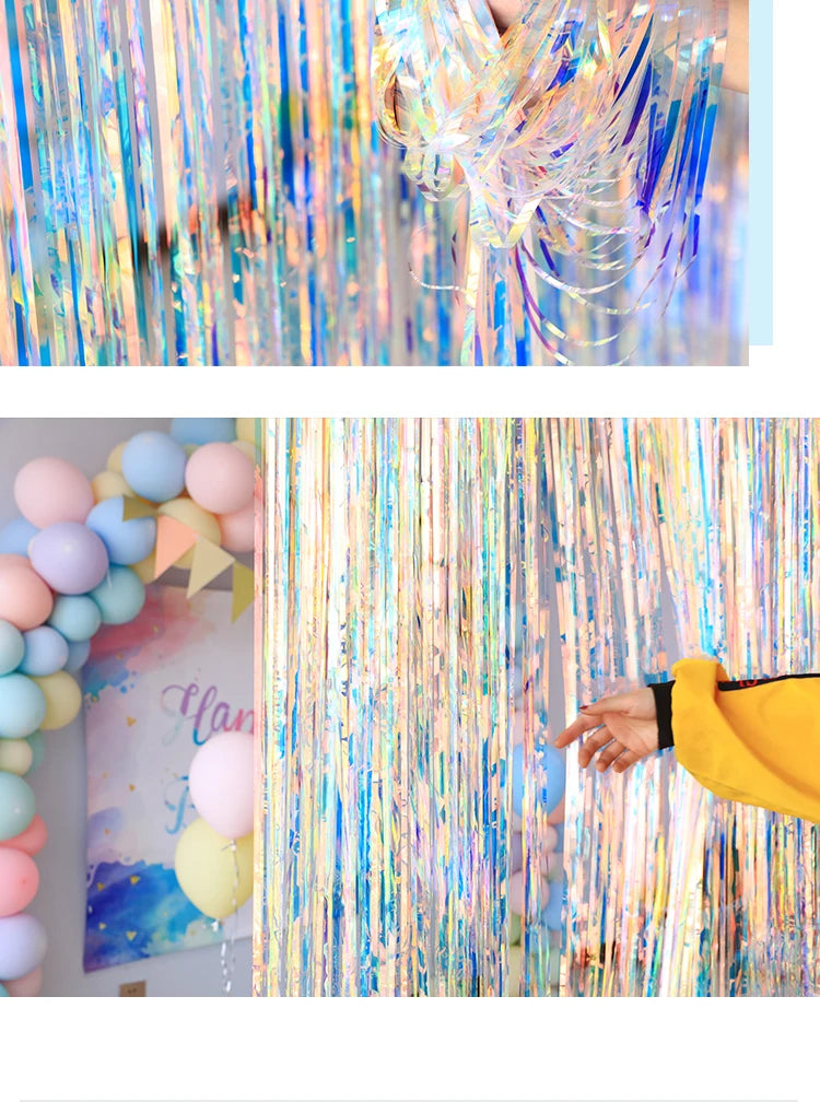 パーティー・インテリア用装飾 キラキラ!オーロラカラーカーテン 長さ1M/2M/3M