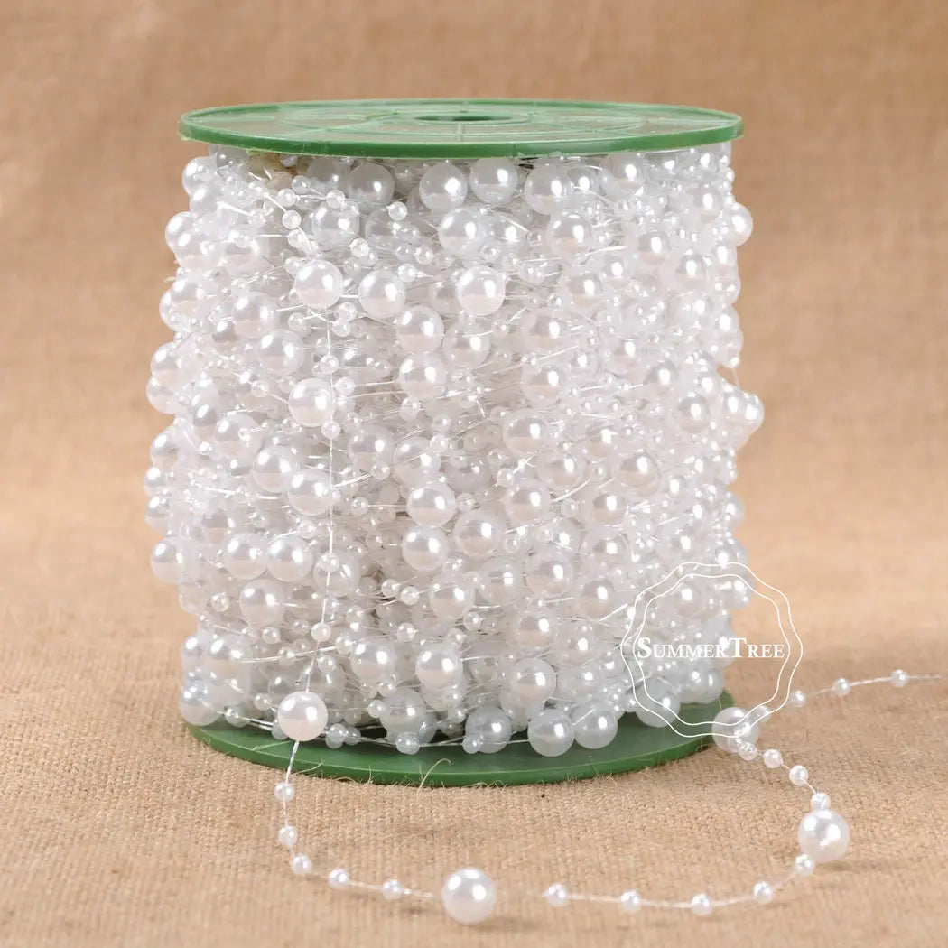 パーティー・クラフト用 大小パールビーズ 5M巻 繊細なパール装飾