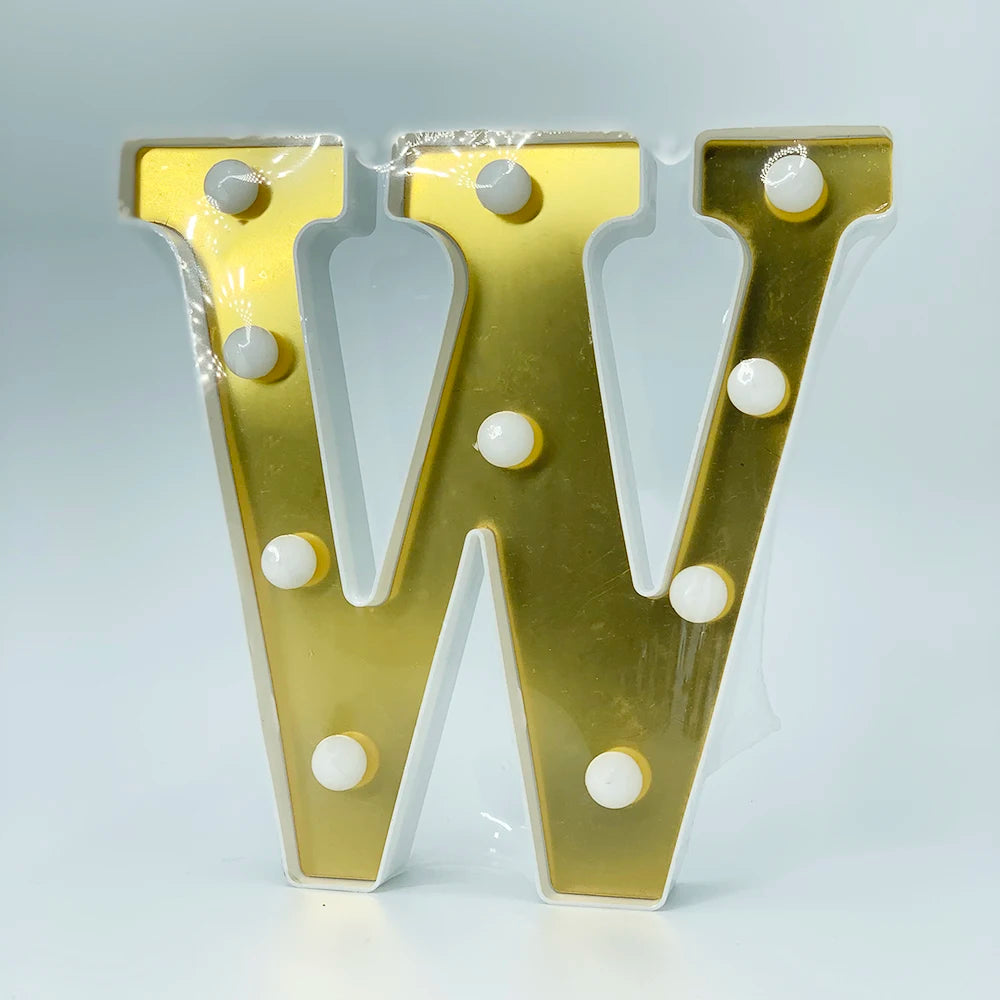 ゴールドLEDライト 【アルファベット・数字型】(電池式)