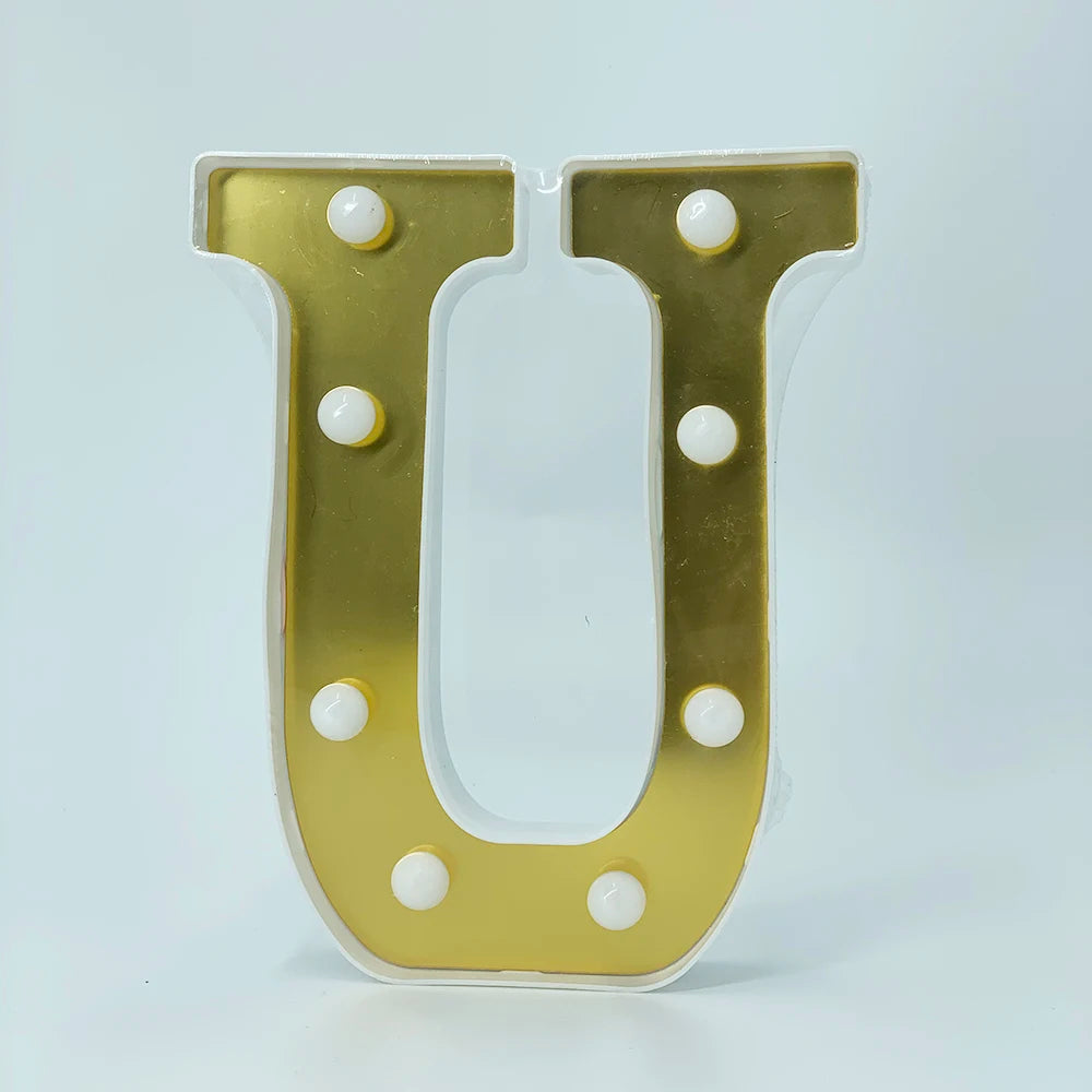 ゴールドLEDライト 【アルファベット・数字型】(電池式)