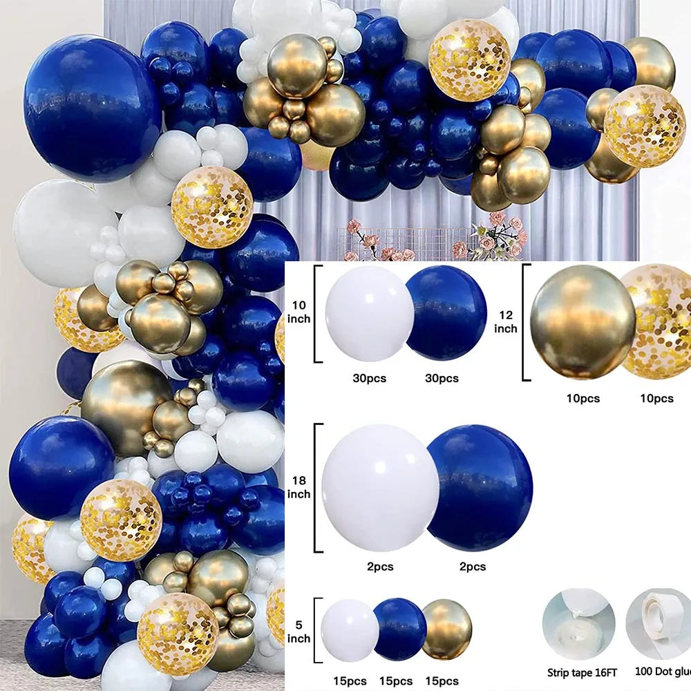 ネイビーブルーホワイトシルバーバルーンセット