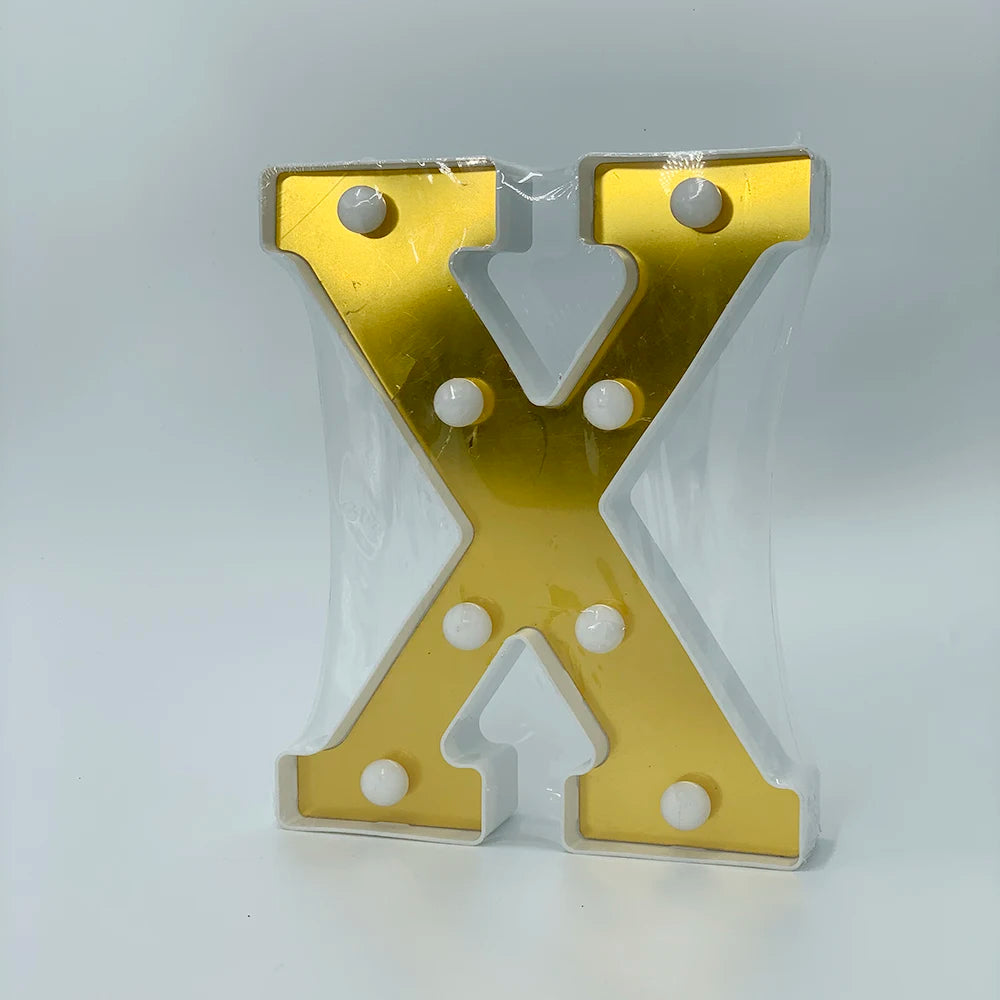 ゴールドLEDライト 【アルファベット・数字型】(電池式)