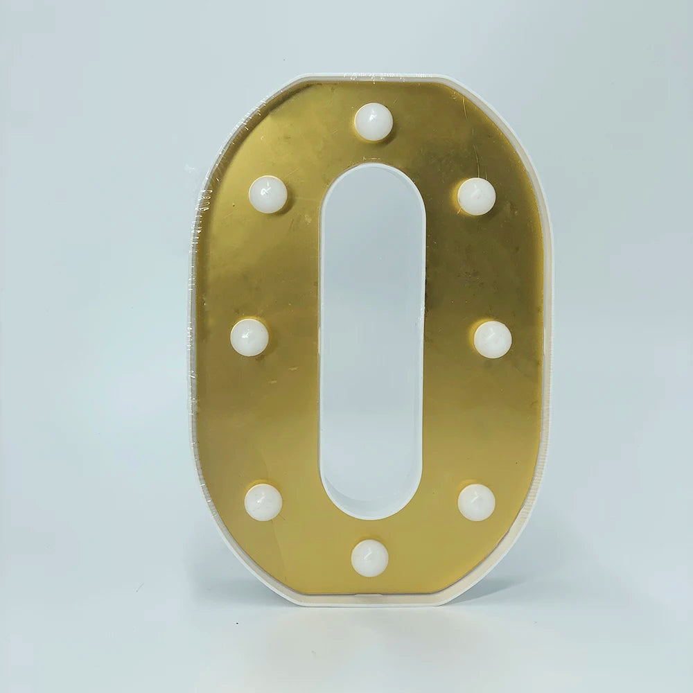 ゴールドLEDライト 【アルファベット・数字型】(電池式)