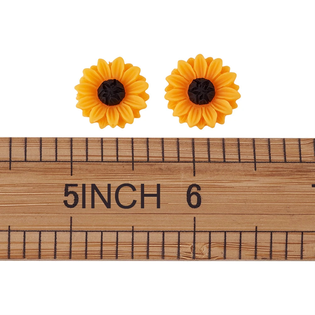 ひまわりデイジー フラットバックカボション 50個セット【15×5mm 樹脂製】ジュエリー・クラフト・DIY用パーツ