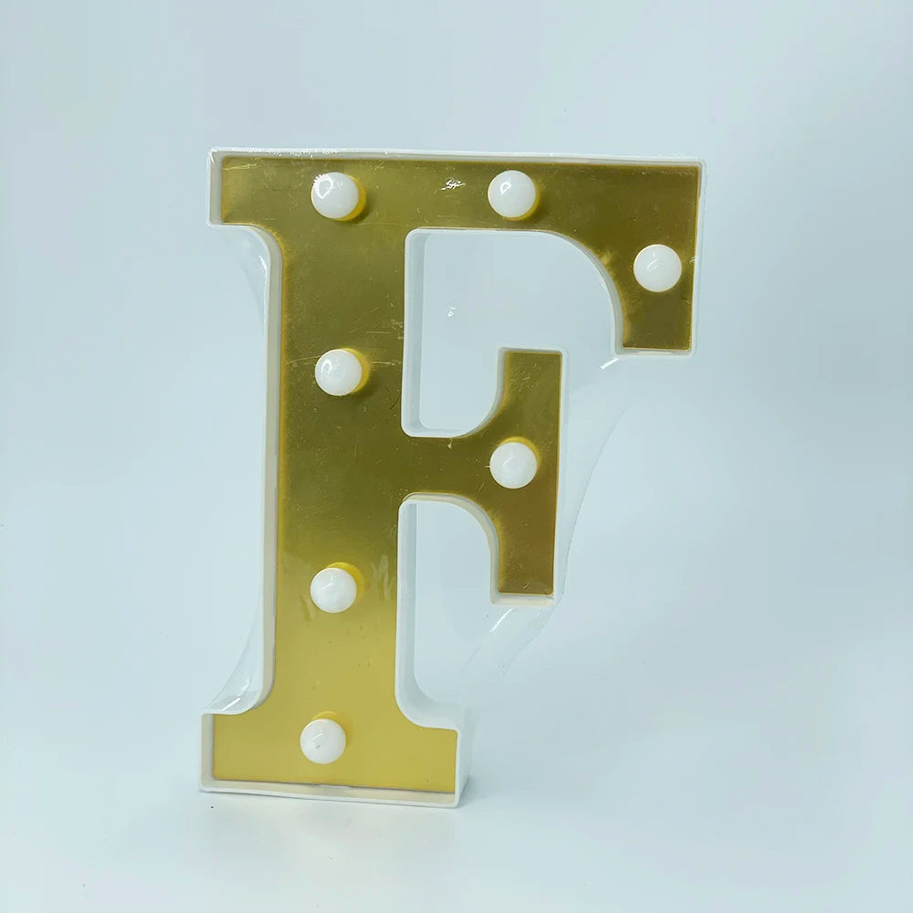 ゴールドLEDライト 【アルファベット・数字型】(電池式)