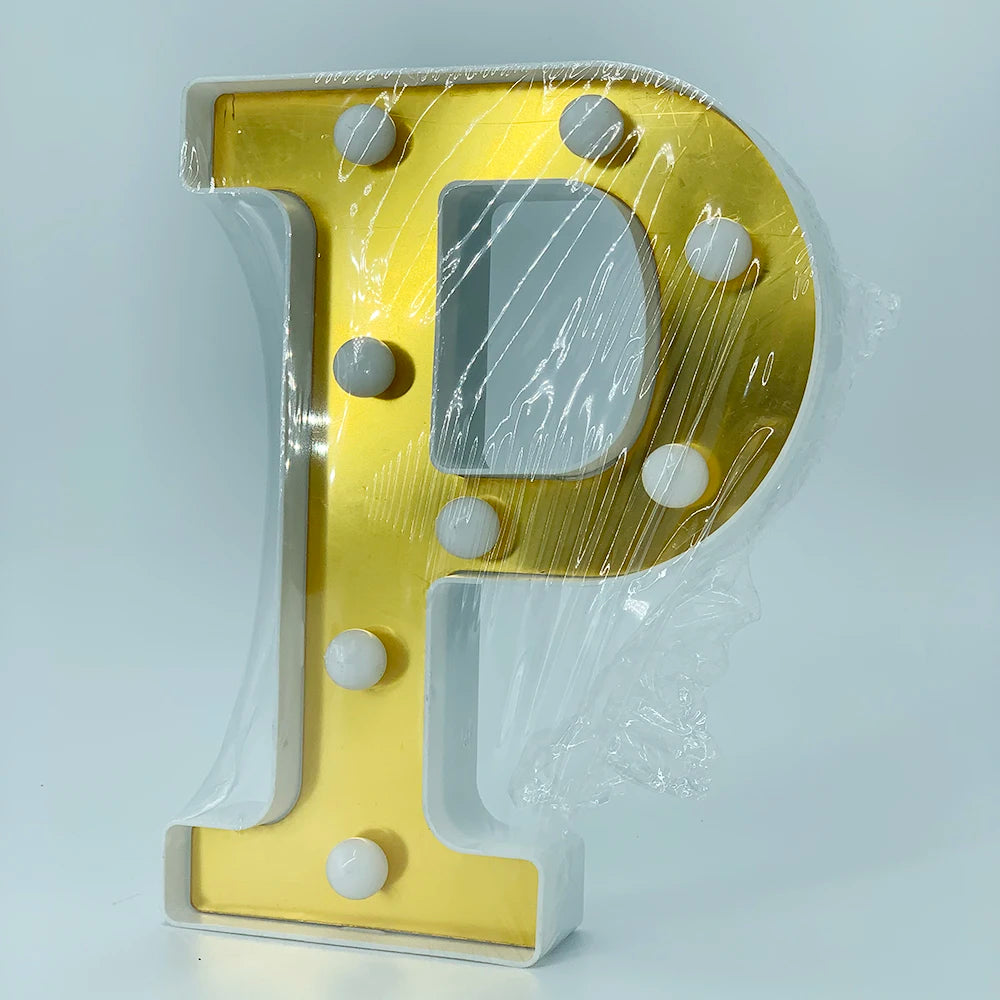 ゴールドLEDライト 【アルファベット・数字型】(電池式)