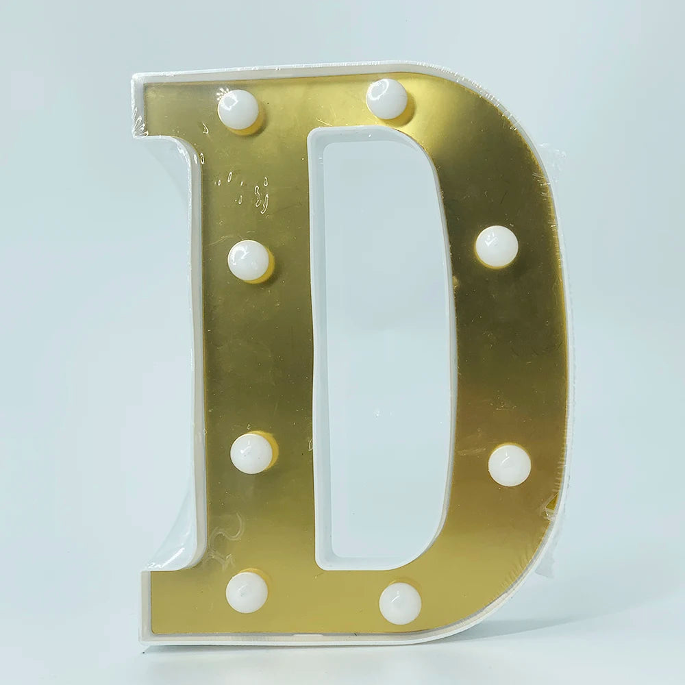 ゴールドLEDライト 【アルファベット・数字型】(電池式)