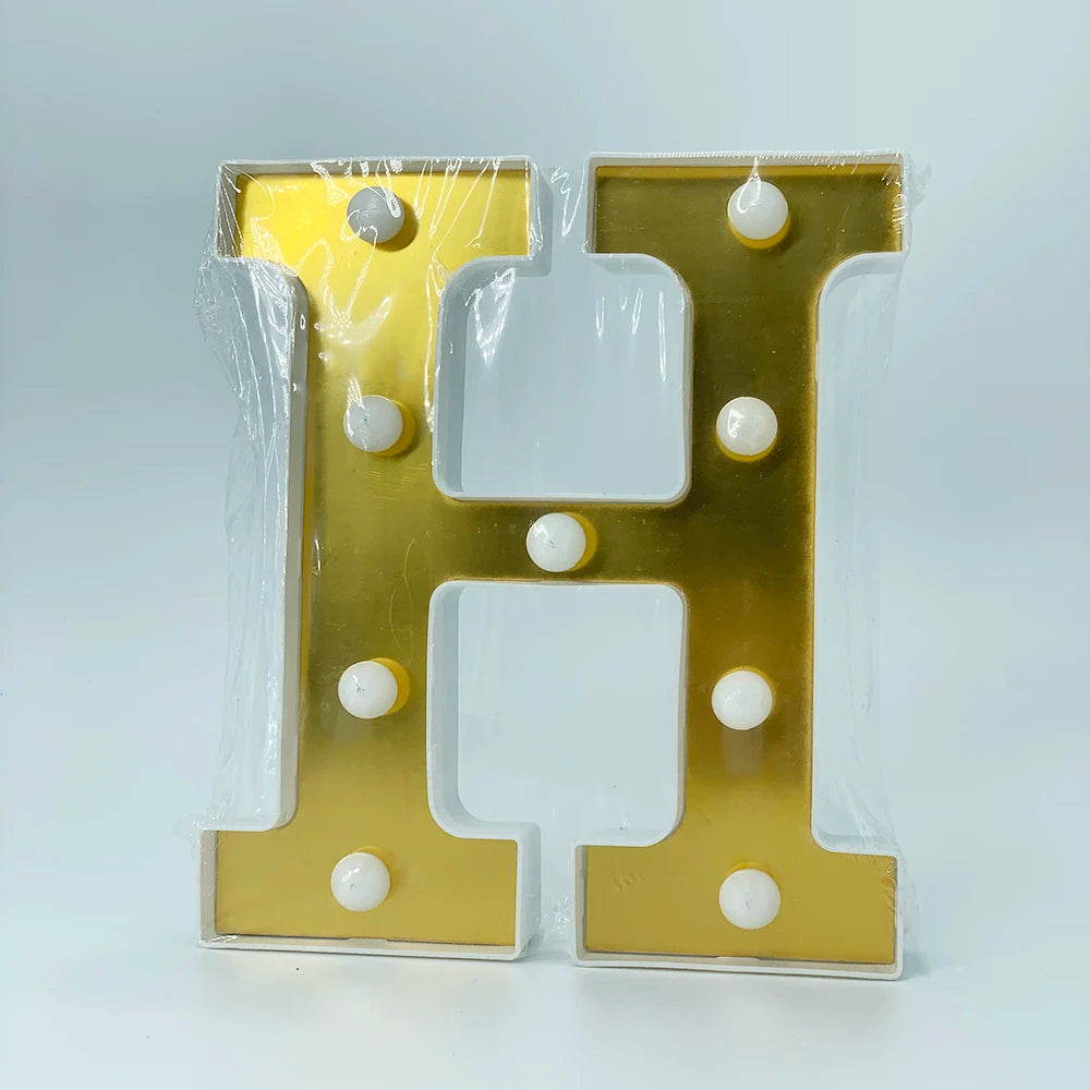 ゴールドLEDライト 【アルファベット・数字型】(電池式)