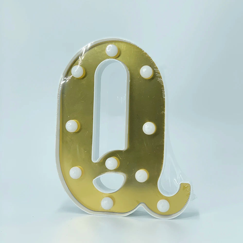 ゴールドLEDライト 【アルファベット・数字型】(電池式)