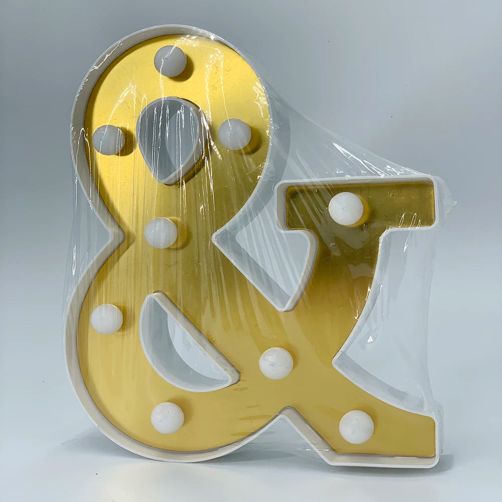 ゴールドLEDライト 【アルファベット・数字型】(電池式)