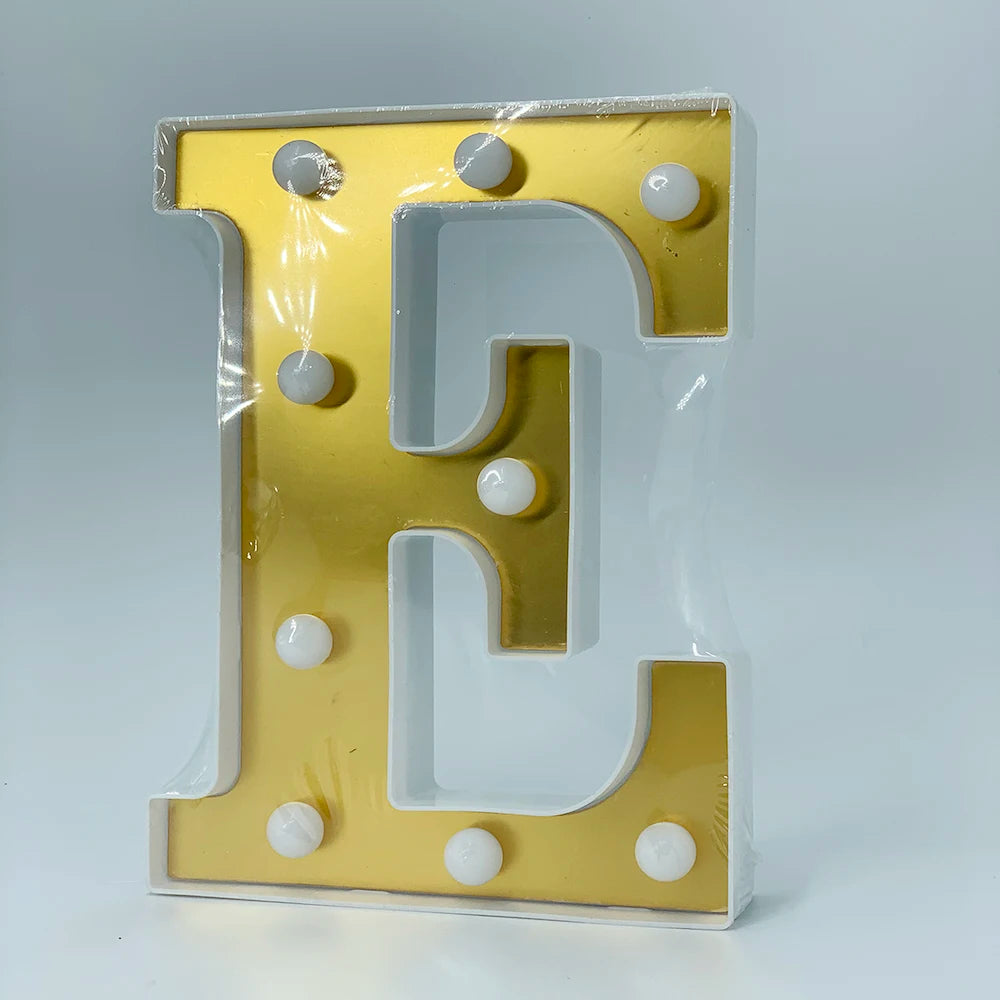 ゴールドLEDライト 【アルファベット・数字型】(電池式)