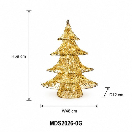LEDクリスマスツリーオブジェ 59cm ゴールド装飾 サイズ・寸法画像|誉PRINTING