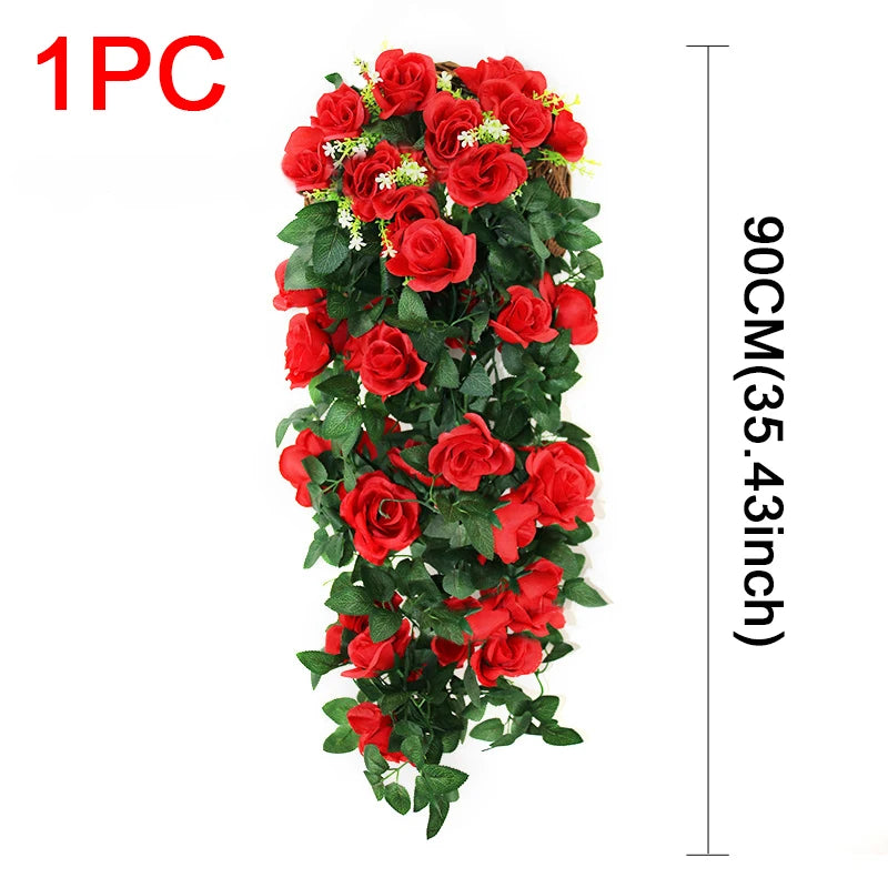 造花ハンギングローズ&アイビー壁掛け