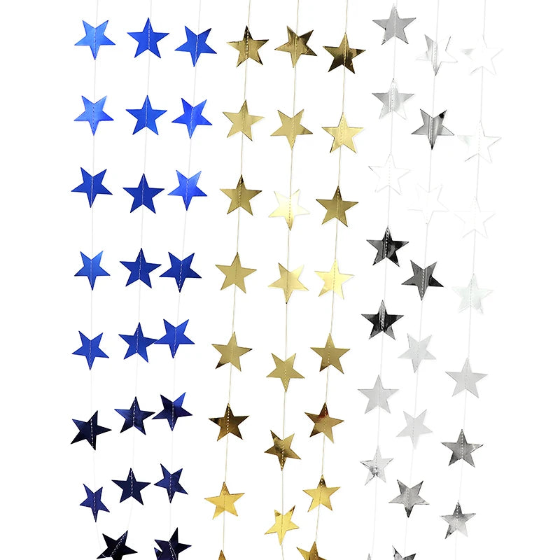 イベント・クリスマス装飾|カラフル星型バナー ゴールドシルバーガーランド